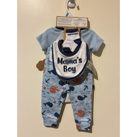 NWT Baby Essentials Blue 4-Piece "Mommy's Little Man" Outfit - 6M - Picture 2 of 3